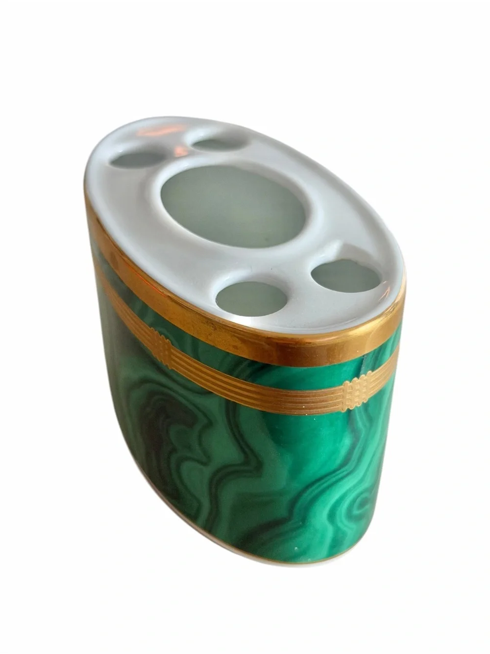 Vintage Christian Dior Gaudron Malachite Green Porcelain Toothbrush Holder Vase
